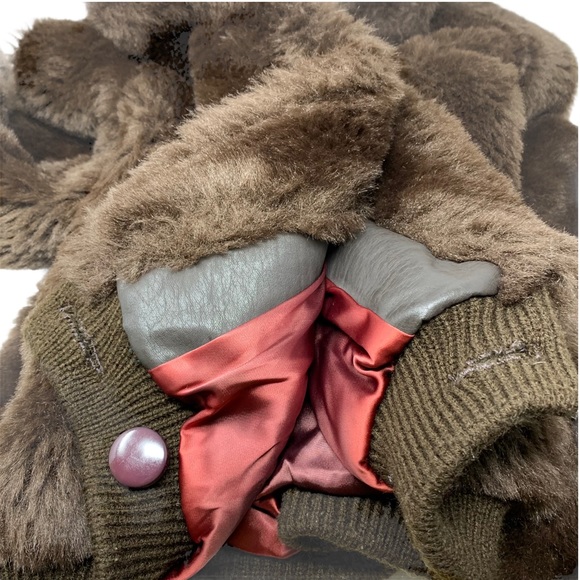 VTG Avec Tu Faux Fur Borg Textile Short Waist Brown Teddy Bear Coat ILGWU USA L - Picture 11 of 16